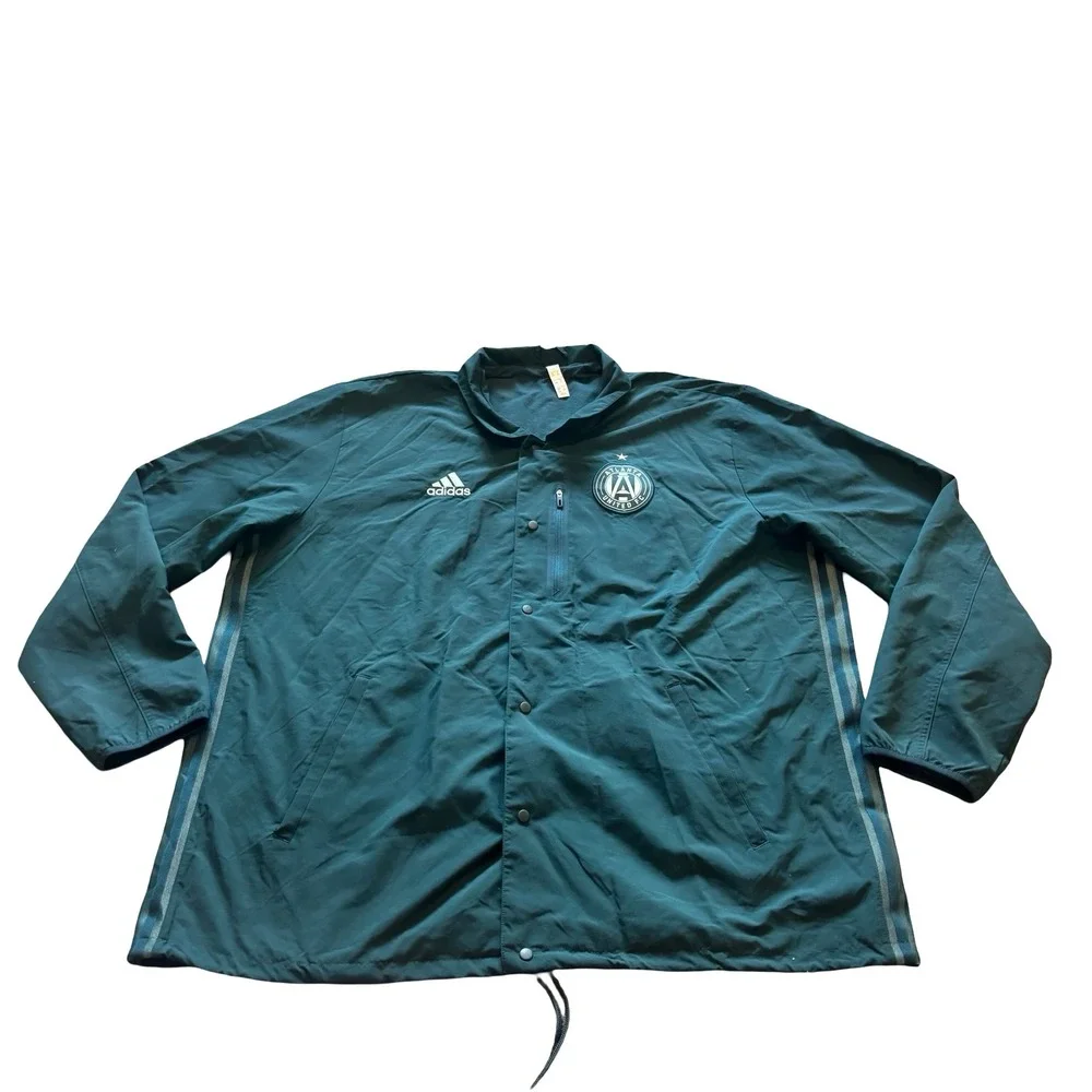 Adidas‎ Atlanta United FC Mens 2XL Teal Green Fleece Lined Snap Coach Jacket
